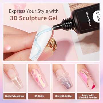 MAGIC ARMOR 15g 3D Nail Gel Sculpting Gel Nail Art Glue for Nail Art Designs DIY Nail Craving Molding Gel for 3D Gel Nail Art Polish Painting Drawing Gel Sculpture Gel Nail Decoration Manicure Clear