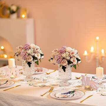 Glasesseam Pedestal Vases for Flowers, Decorative Compote Vase Set of 2, Vintage Crystal Clear Glass...