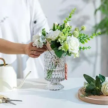 Glasesseam Pedestal Vases for Flowers, Decorative Compote Vase Set of 2, Vintage Crystal Clear Glass Vase, Hurricane Urn Flower Vases for Decor, Footed Aesthetic Vase for Home Living Room Decorations