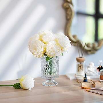 Glasesseam Pedestal Vases for Flowers, Decorative Compote Vase Set of 2, Vintage Crystal Clear Glass Vase, Hurricane Urn Flower Vases for Decor, Footed Aesthetic Vase for Home Living Room Decorations