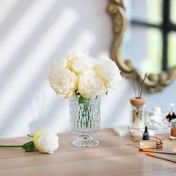 Glasesseam Pedestal Vases for Flowers, Decorative Compote Vase Set of 2, Vintage Crystal Clear Glass Vase, Hurricane Urn Flower Vases for Decor, Footed Aesthetic Vase for Home Living Room Decorations