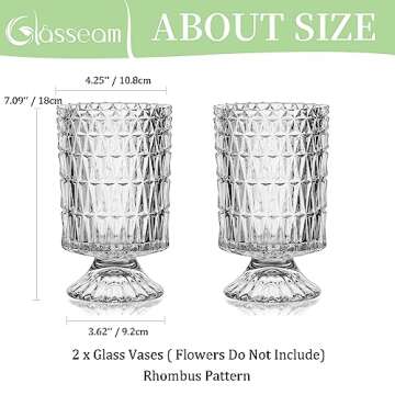 Glasesseam Pedestal Vases for Flowers, Decorative Compote Vase Set of 2, Vintage Crystal Clear Glass Vase, Hurricane Urn Flower Vases for Decor, Footed Aesthetic Vase for Home Living Room Decorations