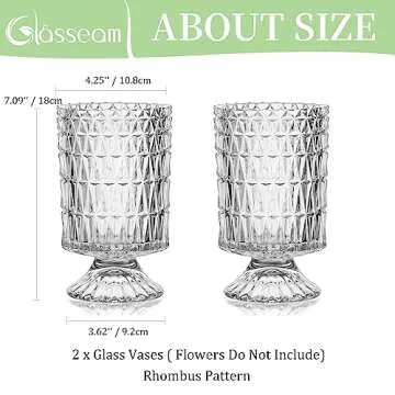 Glasesseam Pedestal Vases for Flowers, Decorative Compote Vase Set of 2, Vintage Crystal Clear Glass Vase, Hurricane Urn Flower Vases for Decor, Footed Aesthetic Vase for Home Living Room Decorations