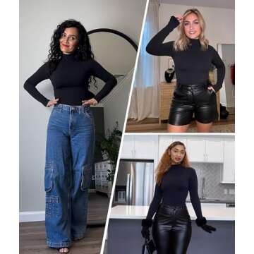 Stylish SHAPERX Women's Mock Neck Long Sleeve Tee