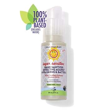 California Baby Hand Sanitizer - Effective against 99.9% of germs, 100% plant-based formula , FREE of petrochemical contaminants (2oz) (Super Sensitive, 2 OZ)