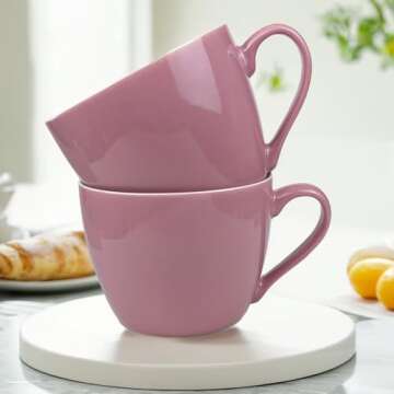 MECOWON 30 OZ Porcelain Coffee Mugs, Set of 2 Large Mugs for Soup, Cereal and Salad (pink)