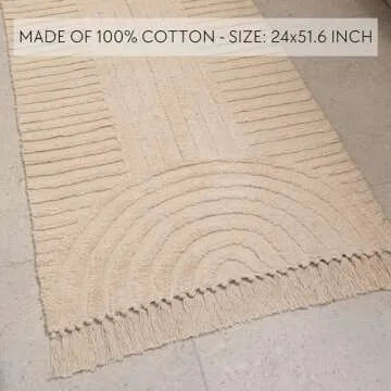 KIBAGA Boho Bathroom Rug with Tassels - Soft, Washable, Non-Slip Cotton Mat - Perfect 2x4.3 ft. Size to Enhance Modern Home Decor