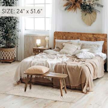 KIBAGA Boho Bathroom Rug with Tassels - Soft, Washable, Non-Slip Cotton Mat - Perfect 2x4.3 ft. Size to Enhance Modern Home Decor