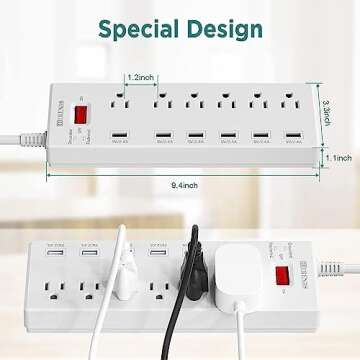 HITRENDS Surge Protector Power Strip 6 Outlets with 6 USB Charging Ports, USB Extension Cord, 1625W/13A Multiplug for Multiple Devices Smartphone Tablet Laptop Computer (6ft, white)