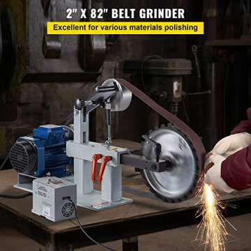 Happybuy 2Hp Belt Grinder 2 x 82inch Variable Speed Belt Sander with 3 Grinding Wheel Bench Sander 1...