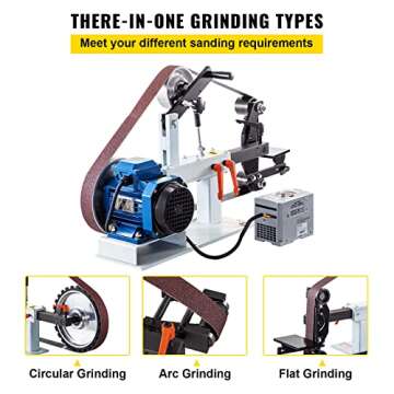 Happybuy 2Hp Belt Grinder 2 x 82inch Variable Speed Belt Sander with 3 Grinding Wheel Bench Sander 12inch Wheel and Flat Platen Tool Rest for Knife Making