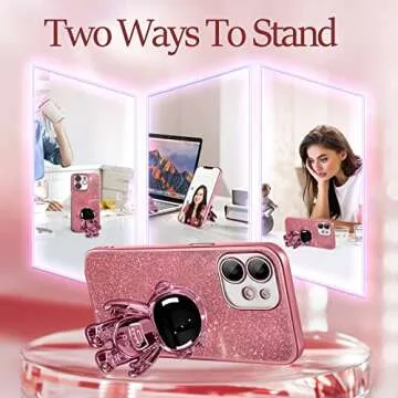 Buleens for iPhone 12 Case Astronaut, Clear Cases for iPhone 12 with Glitter Paper & Spaceman Stand, Women Girls Cute Electroplated Sparkly Space Phone Cover for 12