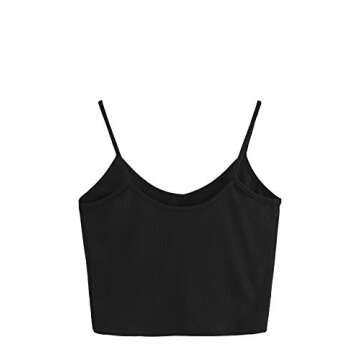 SheIn Women's Casual V Neck Sleeveless Ribbed Knit Cami Crop Top Snow White Medium