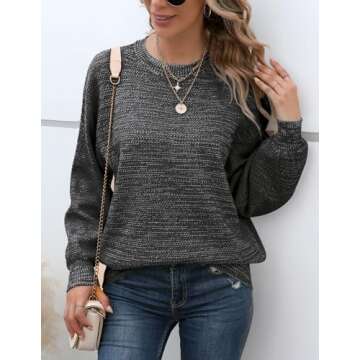 Sucolan Oversized Sweaters for Women Heathered Long Sleeve Crew Neck Pullover Knit Sweater Casual Fall Tops 2024 Fashion