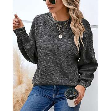 Sucolan Oversized Sweaters for Women Heathered Long Sleeve Crew Neck Pullover Knit Sweater Casual Fall Tops 2024 Fashion