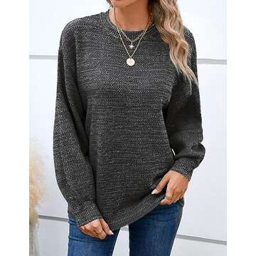 Sucolan Oversized Sweaters for Women Heathered Long Sleeve Crew Neck Pullover Knit Sweater Casual Fall Tops 2024 Fashion