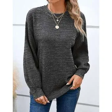 Sucolan Oversized Sweaters for Women Heathered Long Sleeve Crew Neck Pullover Knit Sweater Casual Fall Tops 2024 Fashion