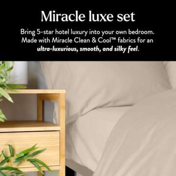 Miracle Made Queen Size Sheets – Newly Improved Extra Luxe Cooling – True Grip Fitted Bed Sheet – Silver Infused 4-Piece, 300 Thread Count