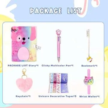 homicozy Dog Diary for Girls with Lock and Keys,Tie-dye Fuzzy Journal for Kids with 160 Lined Pages,...
