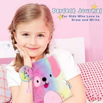 homicozy Dog Diary for Girls with Lock and Keys,Tie-dye Fuzzy Journal for Kids with 160 Lined Pages,Fluffy Secret Notebooks for Writing and Drawing,Birthday Gifts for Girls Ages 6 and Up,Puppy