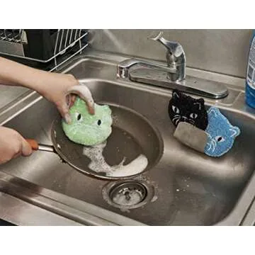 Kikkerland Cat Scrub Sponges - Cute & Effective Cleaning