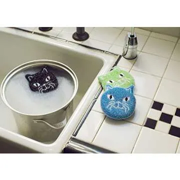 Kikkerland Cat Scrub Sponges - Cute & Effective Cleaning