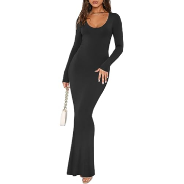 REORIA Sexy Ribbed Bodycon Maxi Dress Elegant Fall Wedding