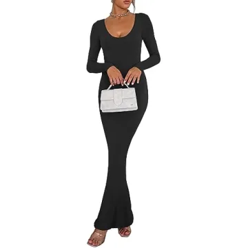REORIA Sexy Ribbed Bodycon Maxi Dress Elegant Fall Wedding