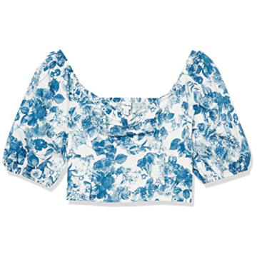 Stylish Blue Floral Puff Sleeve Top for Women