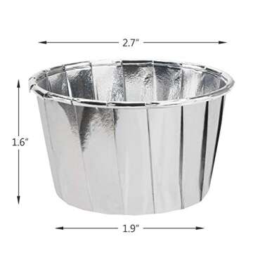 EUSOAR Aluminum Foil Cupcake Liners, 50Pcs Silver Disposable Muffin Liners, Baking Cups, Aluminum Cupcake Tip Pan Ramekin Holders, Little Pudding Cups
