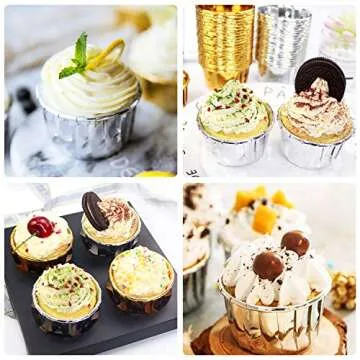 EUSOAR Aluminum Foil Cupcake Liners, 50Pcs Silver Disposable Muffin Liners, Baking Cups, Aluminum Cupcake Tip Pan Ramekin Holders, Little Pudding Cups