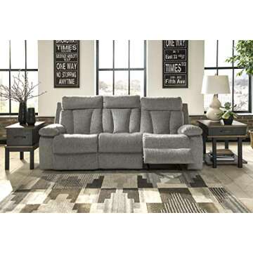 Signature Design by Ashley Mitchiner Reclining Sofa with Drop Down Table, Gray