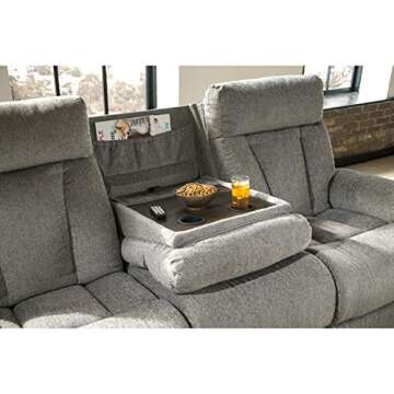 Signature Design by Ashley Mitchiner Reclining Sofa with Drop Down Table, Gray