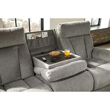 Signature Design by Ashley Mitchiner Reclining Sofa with Drop Down Table, Gray