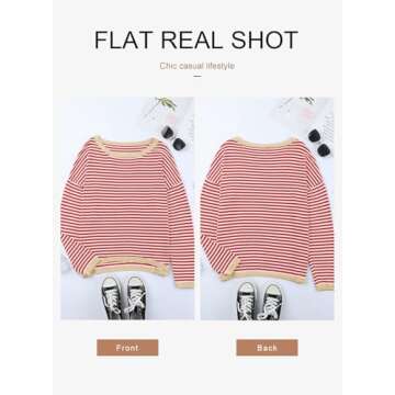 Dokotoo Womens Striped Sweater Casual Long Sleeve Shirts Cotton Knitted Pullover Sweaters 2025 Trendy Color Block Round Neck Tops Winter Clothes for Women Red Large