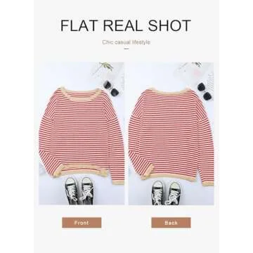 Dokotoo Womens Striped Sweater Casual Long Sleeve Shirts Cotton Knitted Pullover Sweaters 2025 Trendy Color Block Round Neck Tops Winter Clothes for Women Red Large