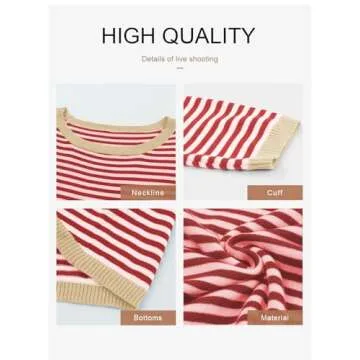 Dokotoo Womens Striped Sweater Casual Long Sleeve Shirts Cotton Knitted Pullover Sweaters 2025 Trendy Color Block Round Neck Tops Winter Clothes for Women Red Large