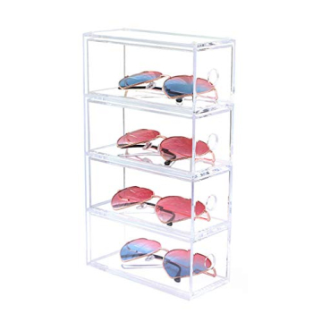 Longjet Sunglasses Organizer Clear Acrylic Eyeglass Holder with 4 Drawers Display Case for Glasses J...