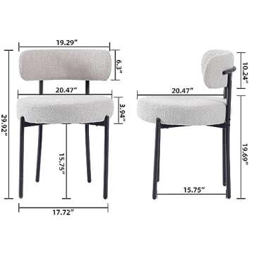 EDWELL Boucle Dining Chairs Set of 2 - Modern Round Upholstered Chairs with Metal Legs