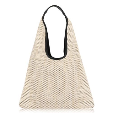 QTKJ Stylish Hand-woven Straw Shoulder Bag for Summer