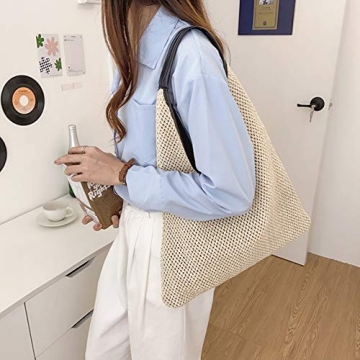 QTKJ Stylish Hand-woven Straw Shoulder Bag for Summer