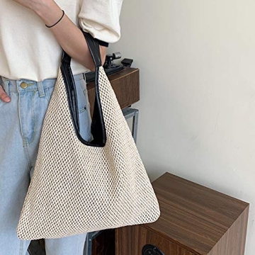 QTKJ Stylish Hand-woven Straw Shoulder Bag for Summer