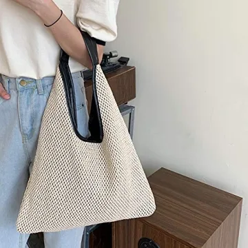 QTKJ Stylish Hand-woven Straw Shoulder Bag for Summer