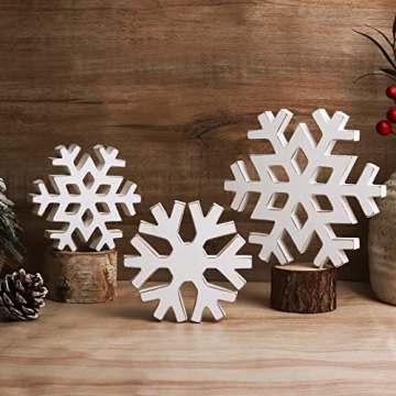 Treory Christmas Table Wooden Sign, 3 Pcs Snowflake Christmas Rustic Farmhouse Table Decoration,Mult...