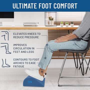 Foot Rest for Under Desk at Work - Memory Foam Office Foot Stool & Under Desk Footrest Leg Elevation...