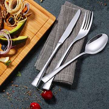 HOBO 24 Piece Flatware Set, Dinnerware Set Service for 6, Kitchen Utensil Set with Knife, Fork, Spoon, Teaspoon, Use for Home, Kitchen with Wooden Gift Box (Silver)