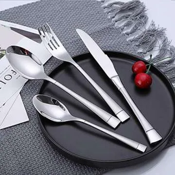 HOBO 24 Piece Flatware Set, Dinnerware Set Service for 6, Kitchen Utensil Set with Knife, Fork, Spoon, Teaspoon, Use for Home, Kitchen with Wooden Gift Box (Silver)