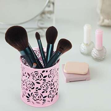 Coolrunner Elegant Rose Flower Metal Pencil Holder - Pink