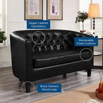 Chic Contemporary Loveseat in Black Faux Leather