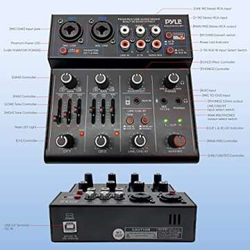 Pyle Professional Wireless DJ Audio Mixer - 4 Channel Bluetooth Controller Sound Mixer, USB Audio In...